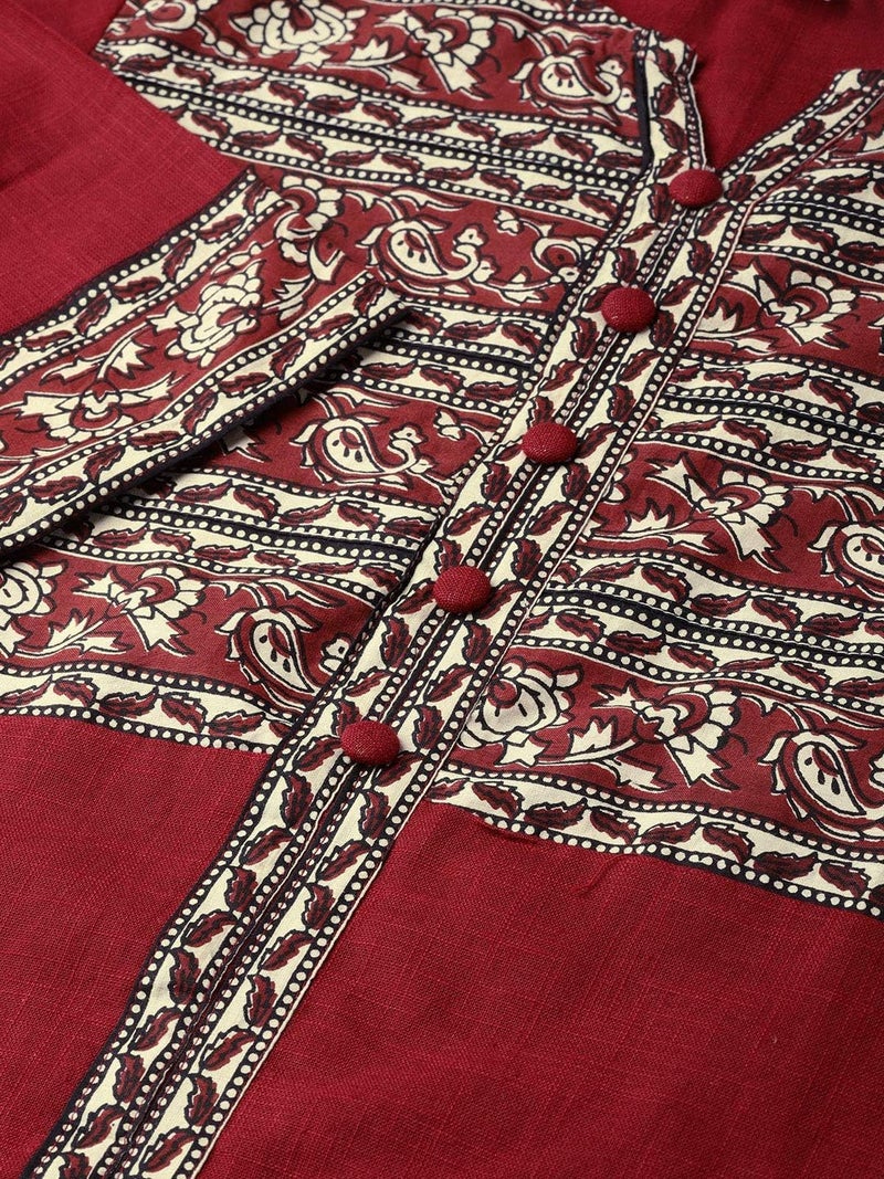 Yash Gallery Indian Cotton Kalamkari Printed Regular Summer Tops for Women (Maroon) - Image 5